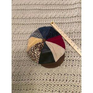 VINTAGE Patchwork Newsboy Cap By Limited - Animal Print Corduroy & Velvet Design